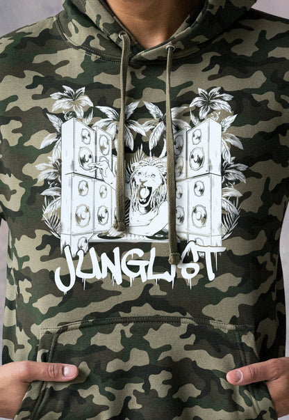 Junglist Lion DJ Decks Camo Hoodie Drum and Bass Dreads Jungle Synth Amen Music Producer Camouflage Sweatshirt Mens Women Printed Hooded Top