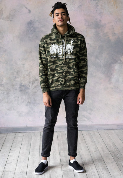 Drum and Bass Lions Camo Hoodie Junglist See Hear Speak No Evil Synth Amen Music Producer Mens Camouflage Sweatshirt Printed Hooded Top