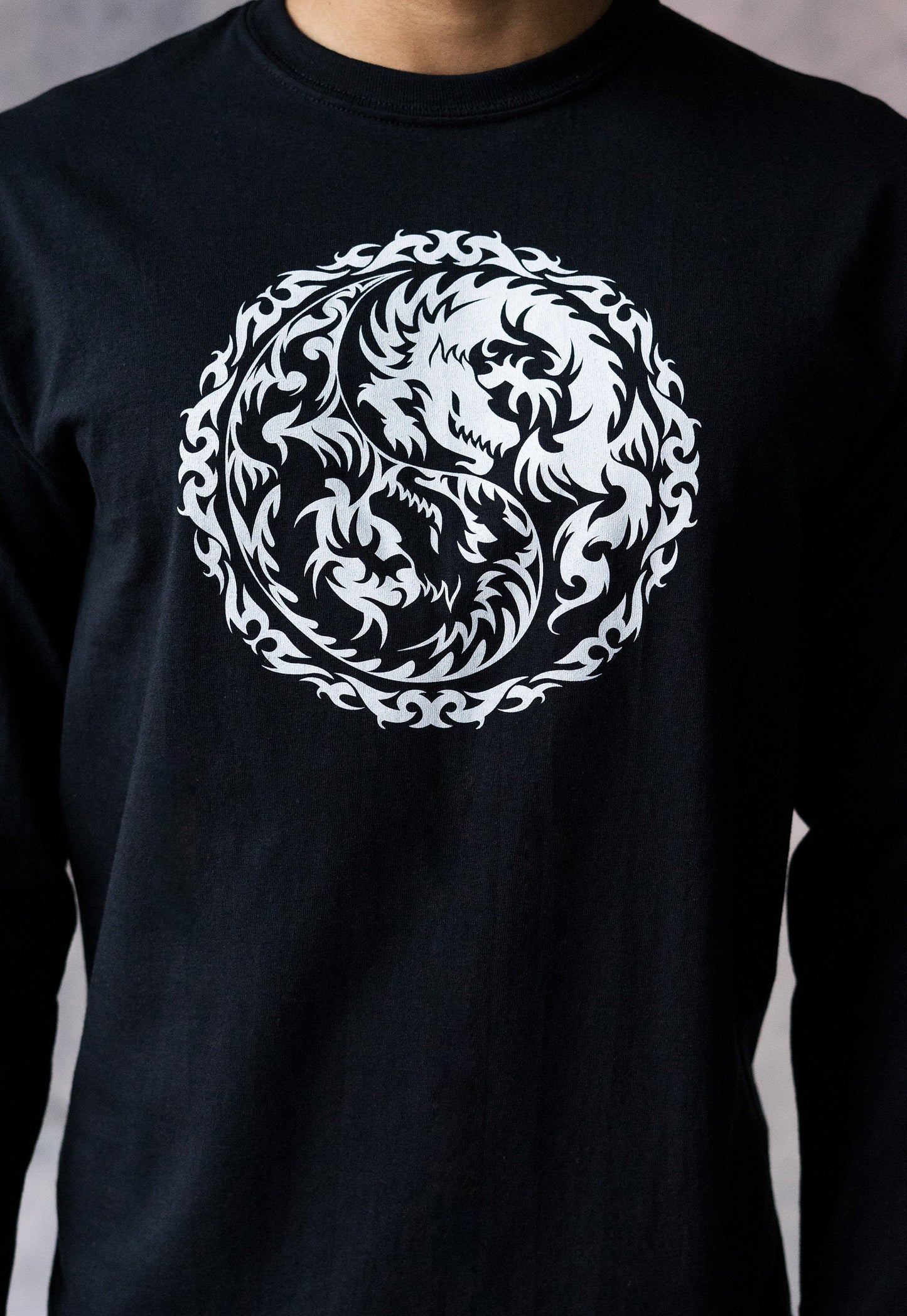 Yin Yang Dragons Long Sleeve T Shirt Taoism Chinese Japanese Dragon Tattoo Taijitu Martial Arts Boxing Gym Yoga Tai Chi Printed Mens Tee Top