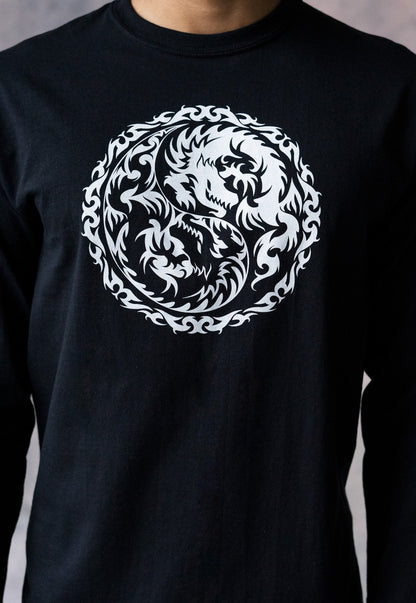 Yin Yang Dragons Long Sleeve T Shirt Taoism Chinese Japanese Dragon Tattoo Taijitu Martial Arts Boxing Gym Yoga Tai Chi Printed Mens Tee Top