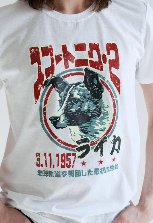 Laika The Space Dog T Shirt Japanese Soviet Retro Science Fiction Sci-Fi Mars Moon Geek Astronomy Cosmology Men's Women's Screen Printed Tee