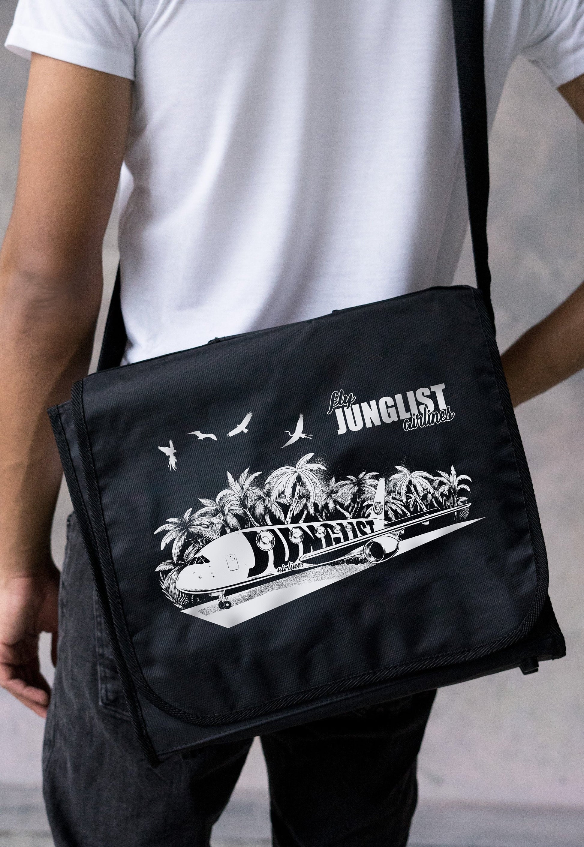 Junglist Airlines Record Bag Massive Drum and Bass Neurofunk & LP Vinyl Amen Break DnB Rave Records DJ Men's Women's Messenger Shoulder Bag