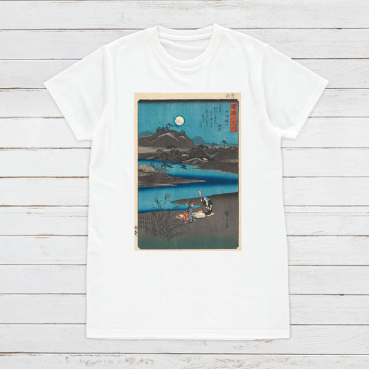 Japanese Ukiyo-e T Shirt Woodblock Art Hiroshige Six Jewel Rivers Japan Kanji Calligraphy Pretty Print Gifts Womens Mens Graphic Printed Tee