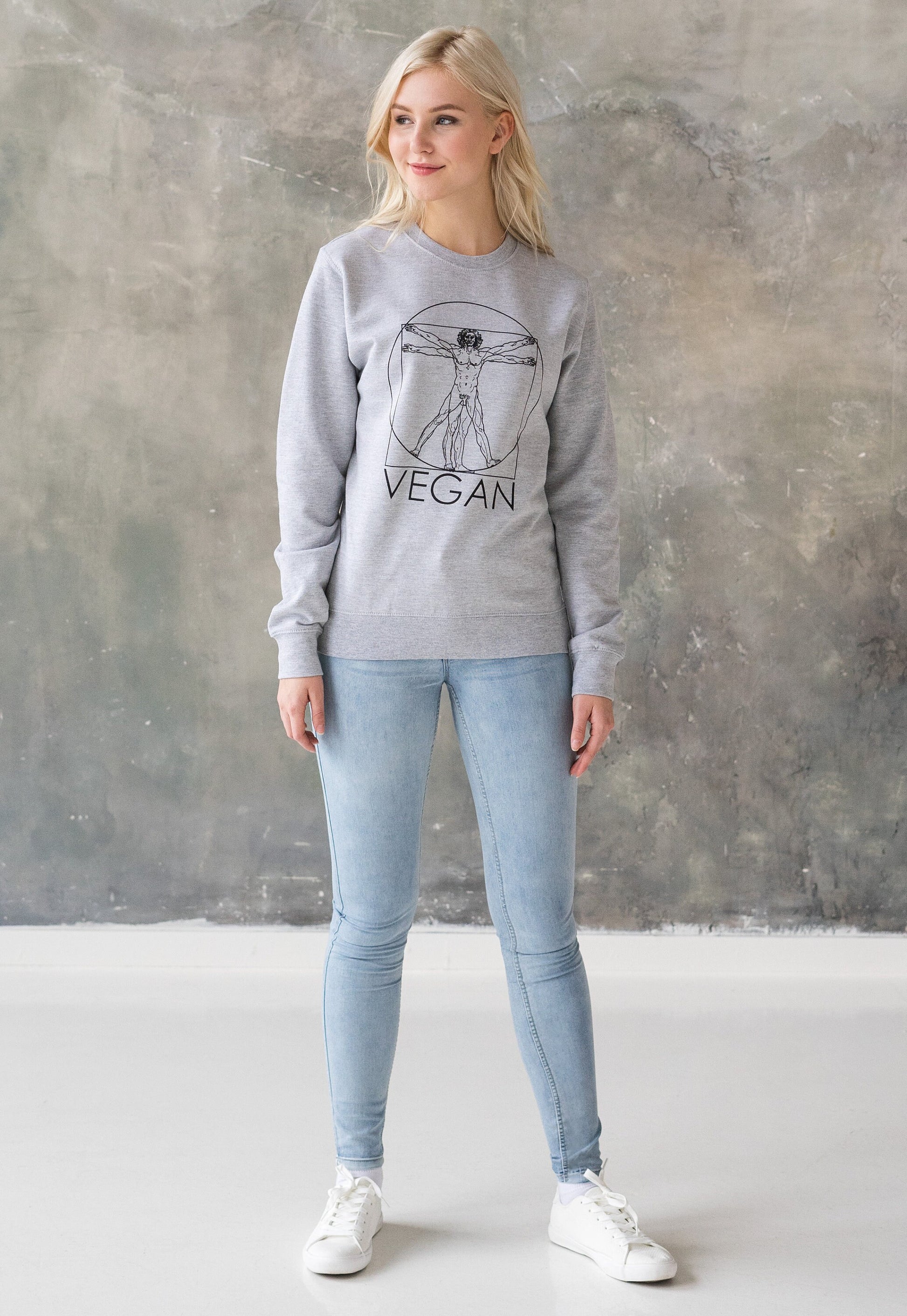 Vegan Sweatshirt Da Vinci Vitruvian Man Drawing Sketch Art Peace Slogan Geometric Plant Based Mens Womens Graphic Printed Jumper Pullover
