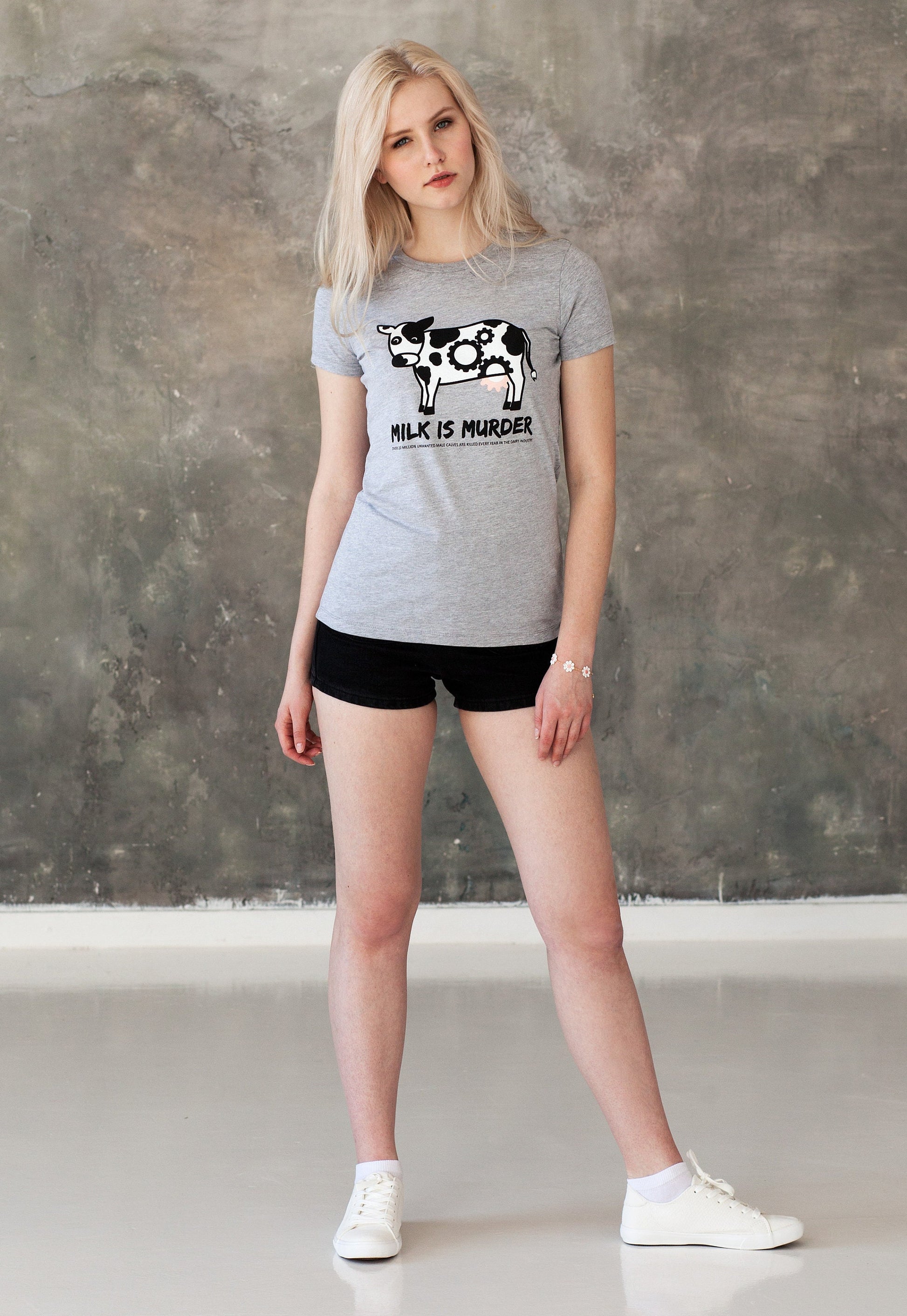 Milk Is Murder Vegan T Shirt Cow Edgy Veggie Animal Liberation Rights Anti Meat Dairy Milk Activist Herbivore Plant Powered Womens Tee Shirt