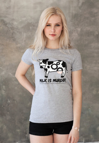 Milk Is Murder Vegan T Shirt Cow Edgy Veggie Animal Liberation Rights Anti Meat Dairy Milk Activist Herbivore Plant Powered Womens Tee Shirt
