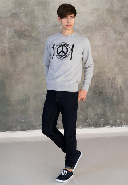 Vegan Sweatshirt - Peace Begins On Your Plate - Herbivore Animal Rights Activist Liberal Peace Sign Women's Men's Graphic Printed Top Jumper