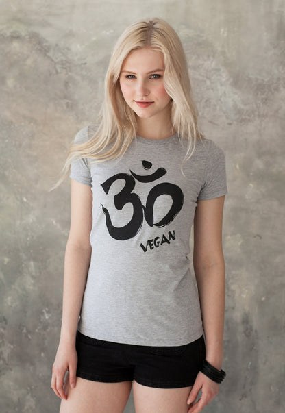 Om Vegan T Shirt - Ohm Aum Sanskrit Calligraphy Veggie Animal Rights Liberation Yoga Mindfulness Activist Women's Girls Graphic Printed Tee