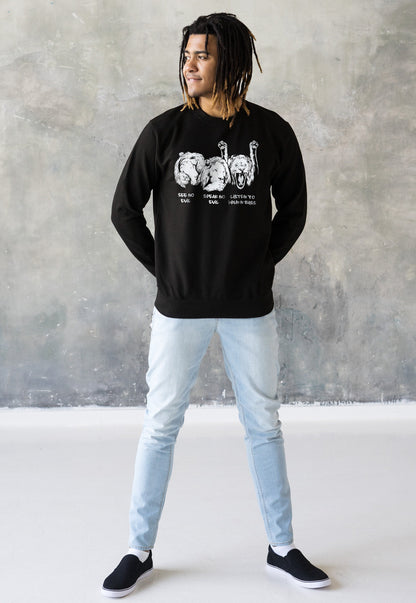 Drum and Bass Lions Sweatshirt See Hear Speak No Evil Jungle Massive Junglist DJ Synth Dreadlocks Music Producer Sweater Pullover Jumper Top