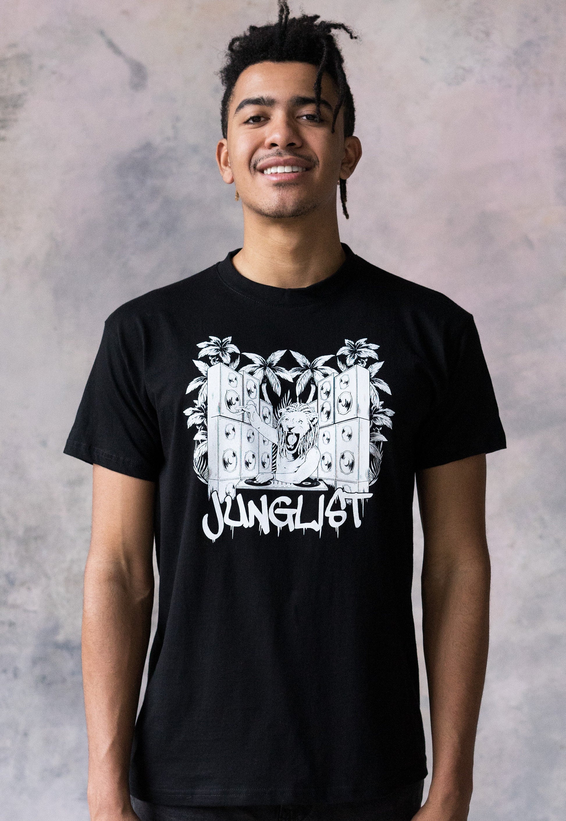 Drum and Bass Lion DJ T Shirt Jungle Massive Junglist DJ & Synth Music Amen Slogan Synth Music Producer Festival Men's Printed Black Tee