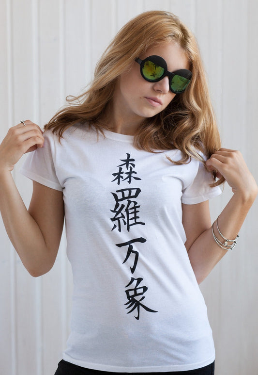 Japanese T Shirt - Universe Japan Writing Calligraphy Anime Manga Traditional Yoga Zen Kanji Kawaii Gifts For Her Screen Printed Women's Tee