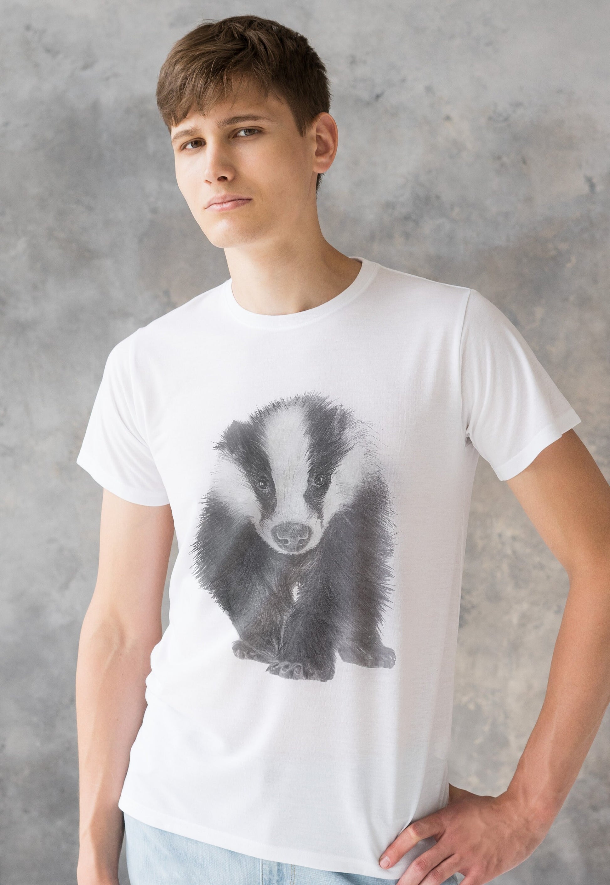 Badger T Shirt Artist Pencil Sketch Drawing Vegan Animal Cute Forest Nature Anti Cull Hunting Saboteur Men's Women's Graphic Printed Tee Top