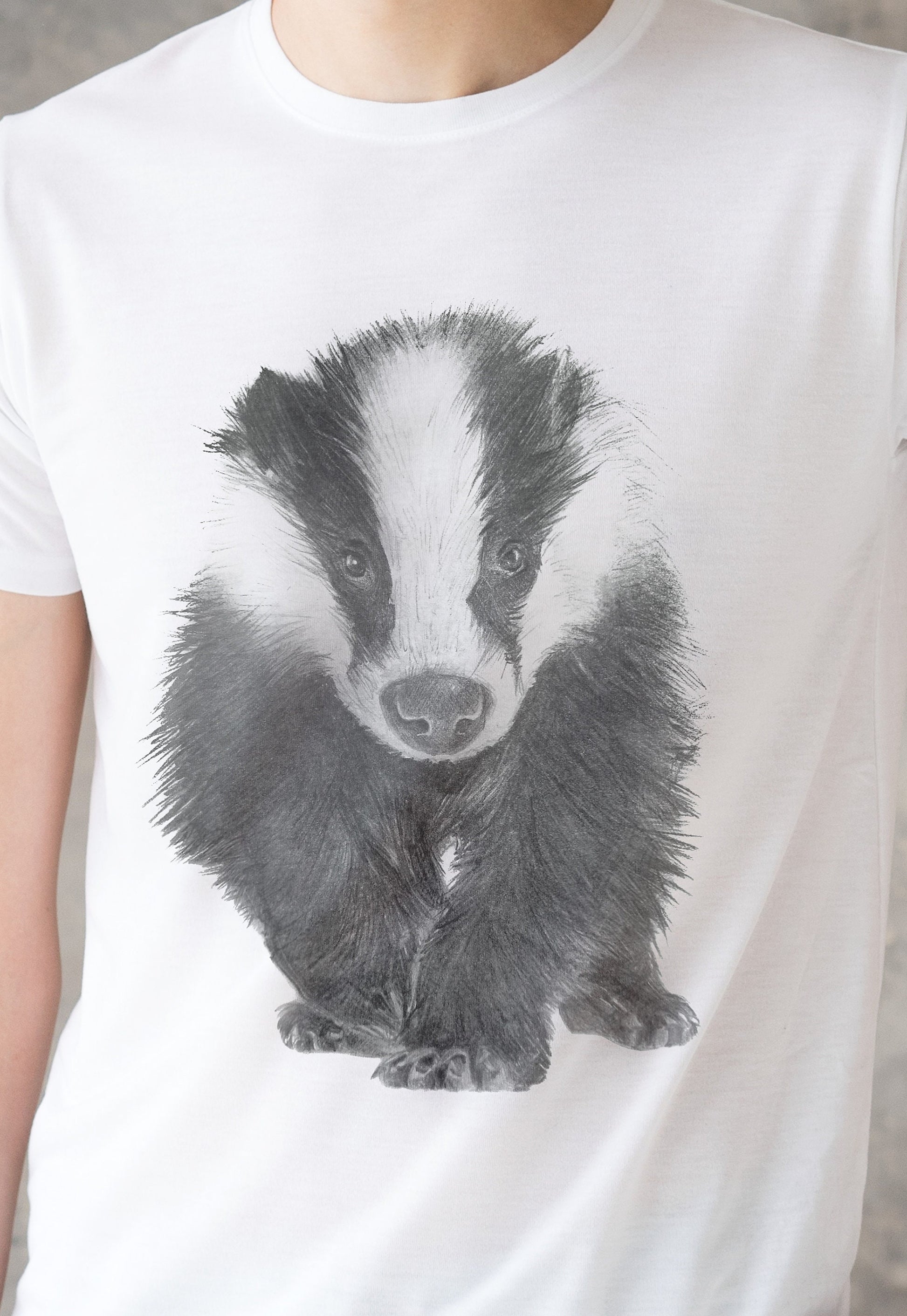 Badger T Shirt Artist Pencil Sketch Drawing Vegan Animal Cute Forest Nature Anti Cull Hunting Saboteur Men's Women's Graphic Printed Tee Top