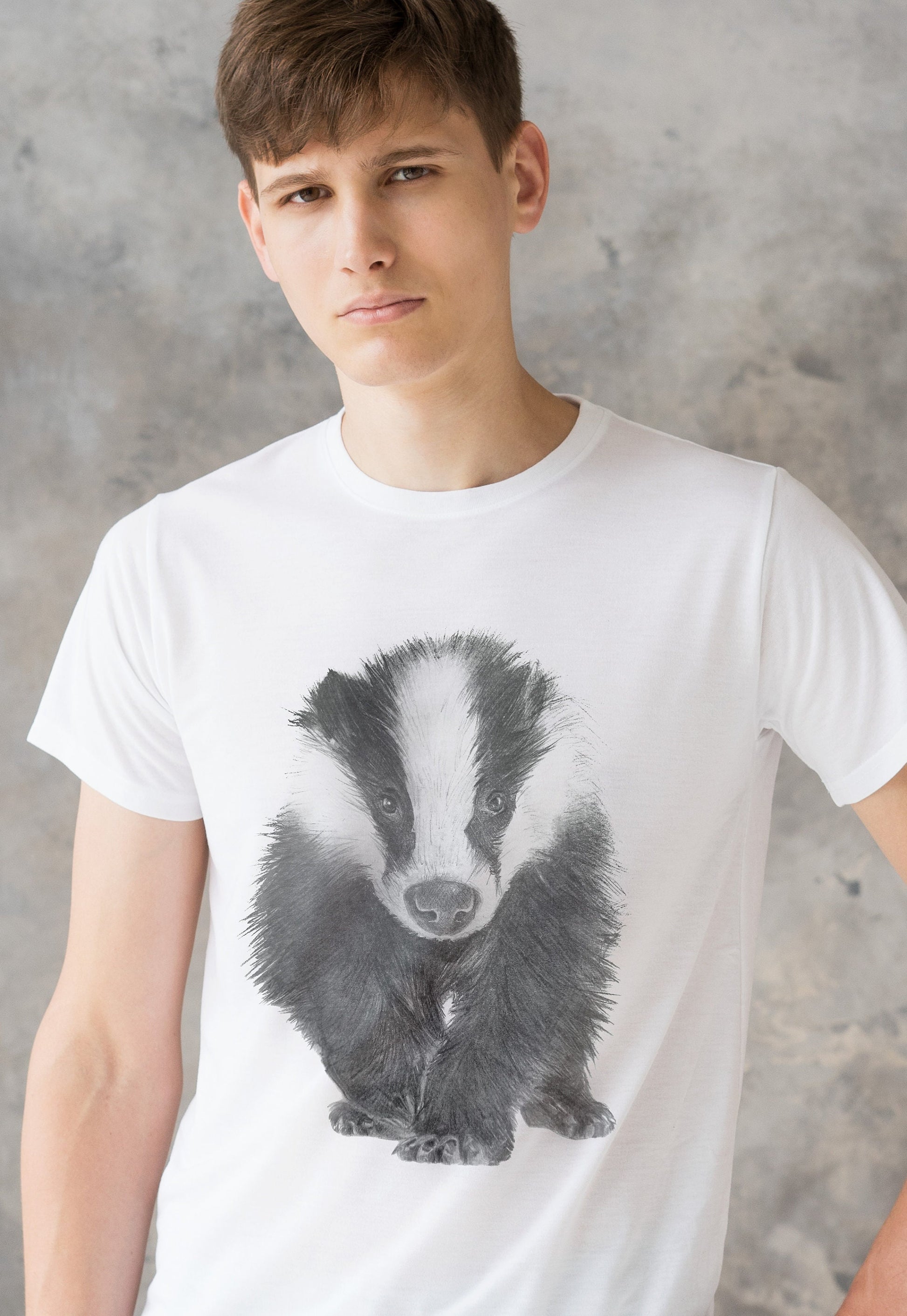 Badger T Shirt Artist Pencil Sketch Drawing Vegan Animal Cute Forest Nature Anti Cull Hunting Saboteur Men's Women's Graphic Printed Tee Top