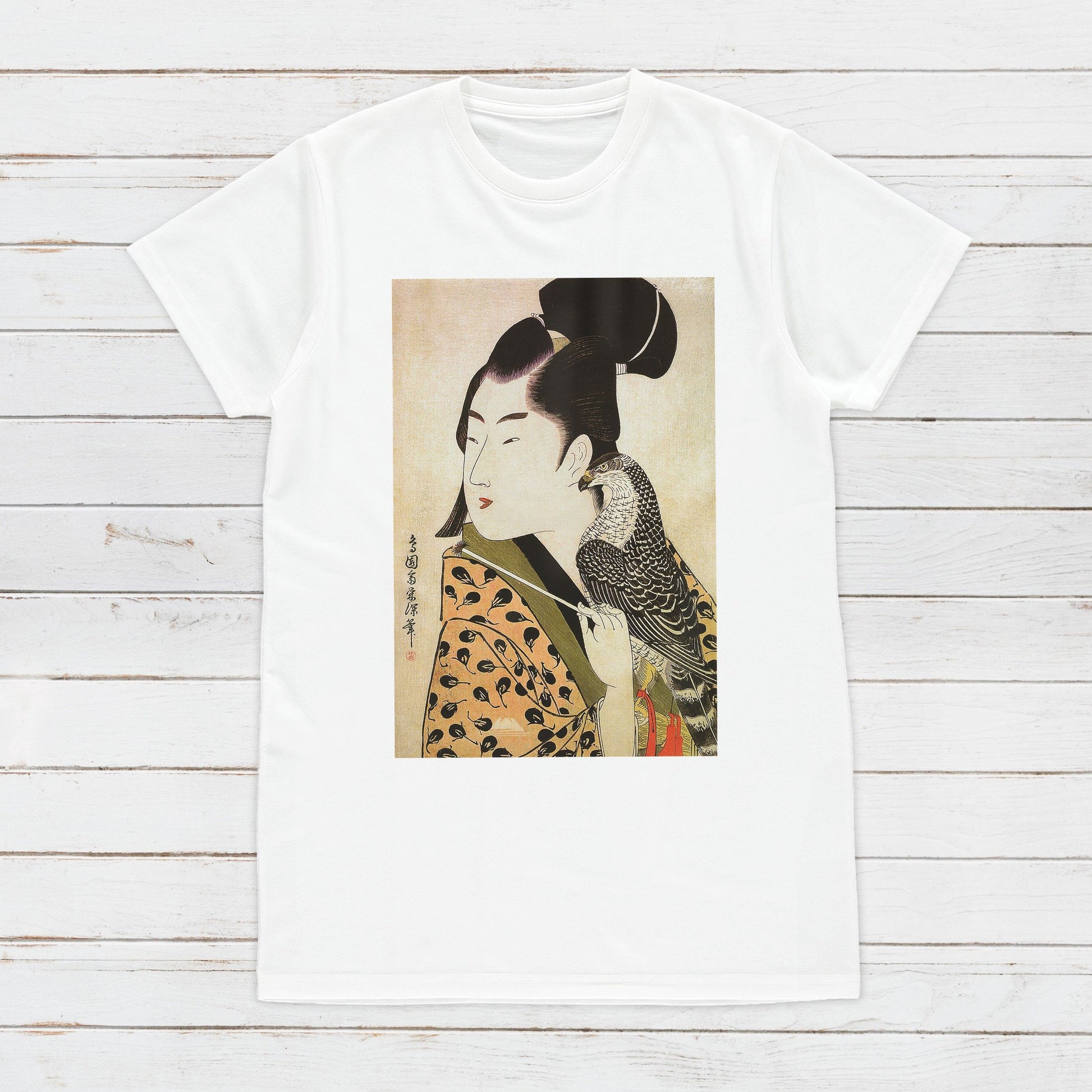 Japanese Ukiyo-e T Shirt Woodblock Art Choensai Eishin Falconer Samurai Japan Martial Arts Kanji Calligraphy Womens Mens Graphic Printed Tee