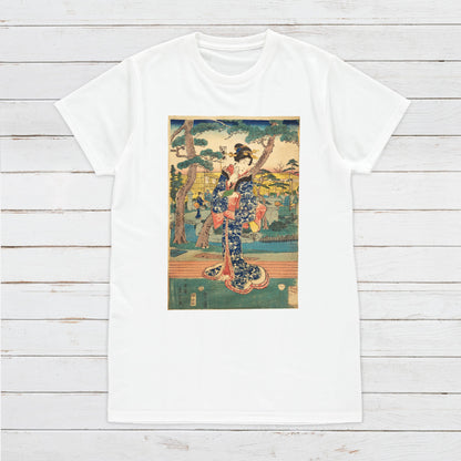 Japanese Ukiyo-e T Shirt Woodblock Art Hiroshige Tokyo Geisha Geiko Maiko Japan Kanji Calligraphy Womens Mens Graphic Printed Tee