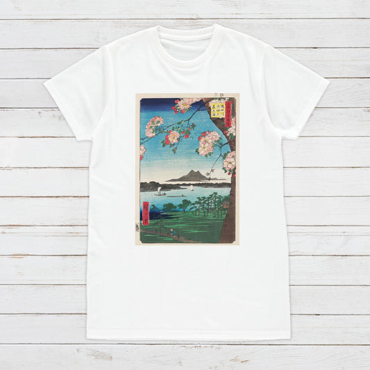 Japanese Ukiyo-e T Shirt Woodblock Art Hiroshige Sakura Cherry Blossoms Print Japan Kanji Calligraphy Gifts Womens Mens Graphic Printed Tee