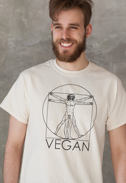 Vegan T Shirt Da Vinci Vitruvian Man Sketch Drawing Art Geometric Minimalist Veganism Veggie AF Understated Womens Mens Graphic Printed Tee