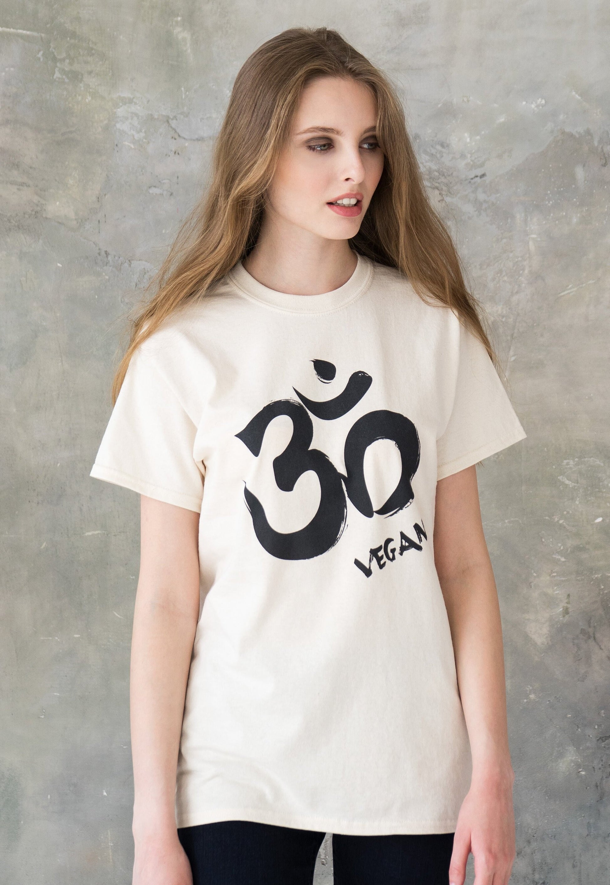 Vegan T Shirt - Om Vegetarian Edgy Veggie Animal Rights Ohm Aum Yoga Meditation Sanskrit Peace Activist Lotus Men's Women's Printed Top Tee