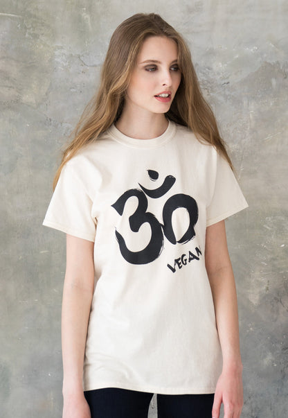 Vegan T Shirt - Om Vegetarian Edgy Veggie Animal Rights Ohm Aum Yoga Meditation Sanskrit Peace Activist Lotus Men's Women's Printed Top Tee