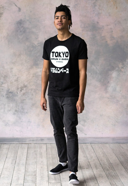 Tokyo Drum & Bass T Shirt Japanese Writing 174 BPM Junglist Synthesizer Synth Hiragana Kanji Graphic Printed Men's Women's Black Tee Top