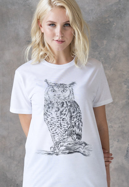 Owl T Shirt Artist Pencil Sketch Drawing Wild Bird Animal Vegan AF Cute Pretty Art Forest Nature Men's Women's Gifts Graphic Printed Top Tee