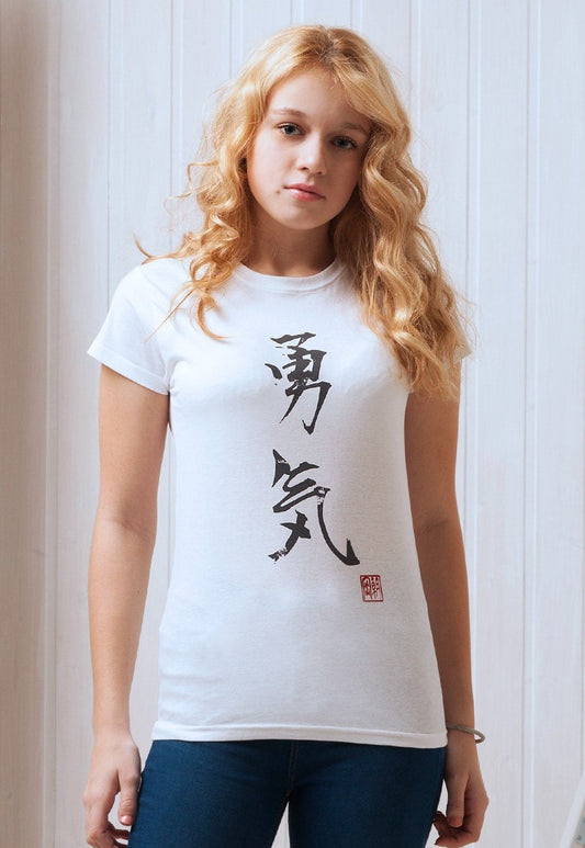 Japanese T Shirt Yuki Courage Calligraphy Writing Kanji Kawaii Japan Tokyo Harajuku Cute Pretty Anime Manga Yoga Women's Graphic Printed Tee