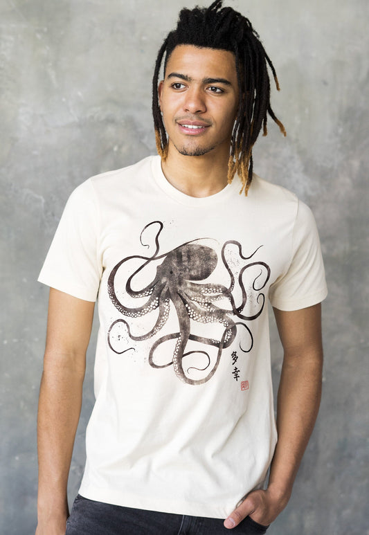 Octopus Japanese Calligraphy T Shirt Gyotaku Traditional Ukiyo-e Japan Kanji Anime Manga Kyoto Martial Arts Mens Womens Printed Tee T-Shirt