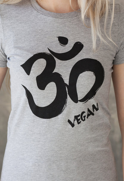 Om Vegan T Shirt - Ohm Aum Sanskrit Calligraphy Veggie Animal Rights Liberation Yoga Mindfulness Activist Women's Girls Graphic Printed Tee