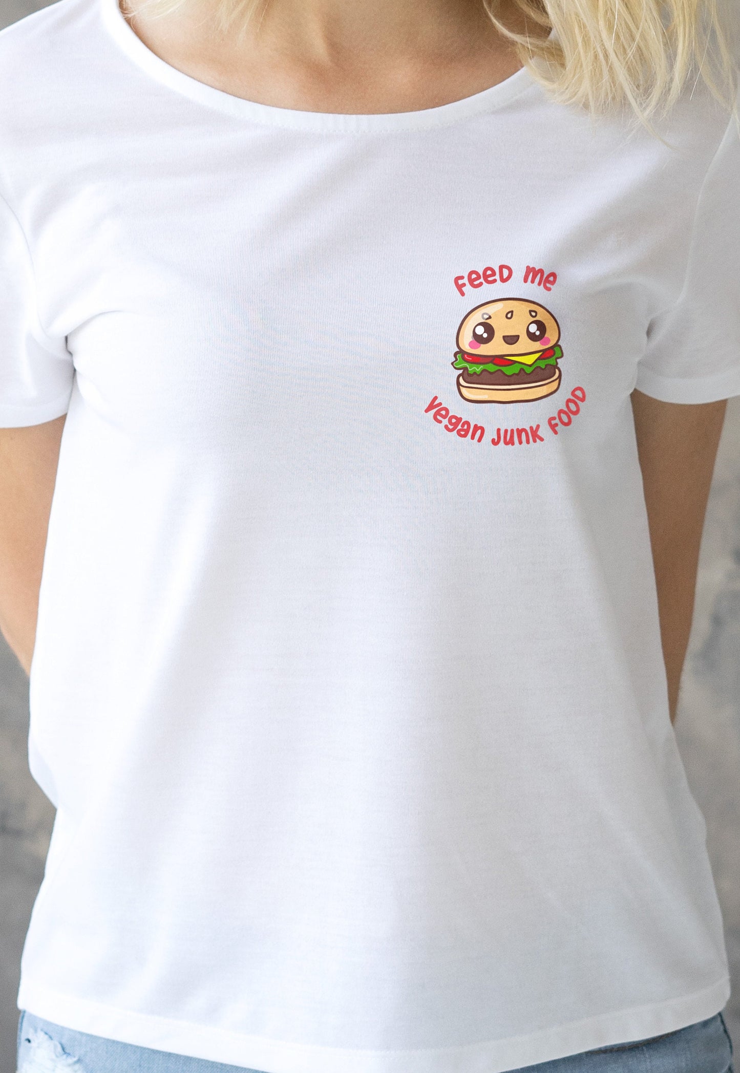 Feed Me Vegan Junk Food T Shirt - Kawaii Cute Animals Hamburger Cupcake Cake AF Adorable Be Kind Herbivore Womens Girls Graphic Printed Tee
