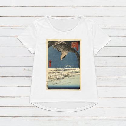 Japanese Ukiyo-e T Shirt Woodblock Art Utagawa Hiroshige Japan Hawk Falcon Traditional Kanji Calligraphy Womens Mens Graphic Printed Tee Top