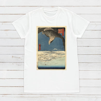 Japanese Ukiyo-e T Shirt Woodblock Art Utagawa Hiroshige Japan Hawk Falcon Traditional Kanji Calligraphy Womens Mens Graphic Printed Tee Top