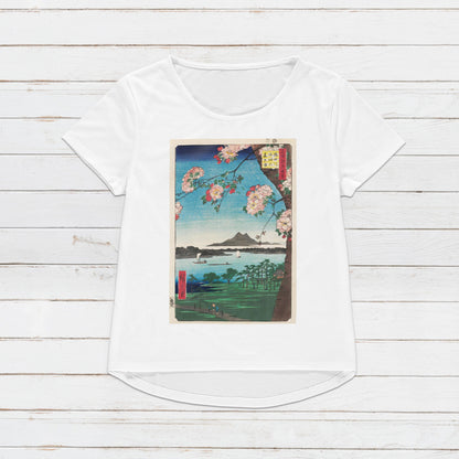Japanese Ukiyo-e T Shirt Woodblock Art Hiroshige Sakura Cherry Blossoms Print Japan Kanji Calligraphy Gifts Womens Mens Graphic Printed Tee