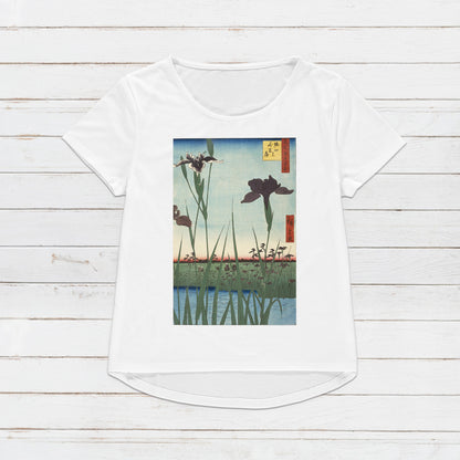 Japanese Ukiyo-e T Shirt Woodblock Art Hiroshige Iris Garden Flowers Print Japan Kanji Calligraphy Gifts Womens Mens Graphic Printed Tee Top