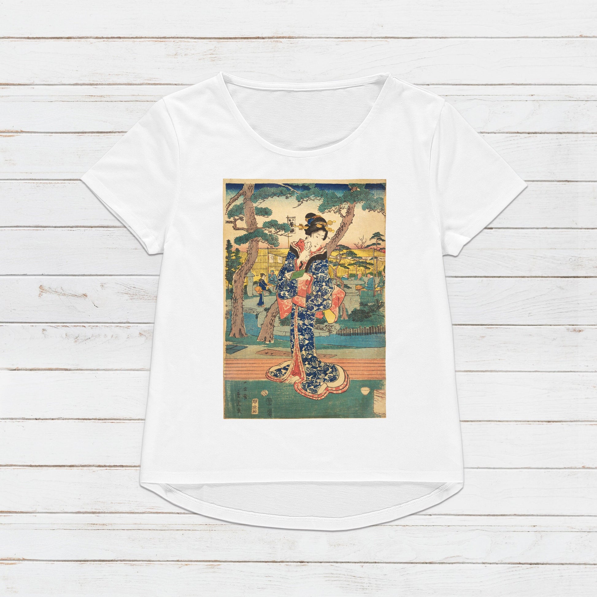 Japanese Ukiyo-e T Shirt Woodblock Art Hiroshige Tokyo Geisha Geiko Maiko Japan Kanji Calligraphy Womens Mens Graphic Printed Tee
