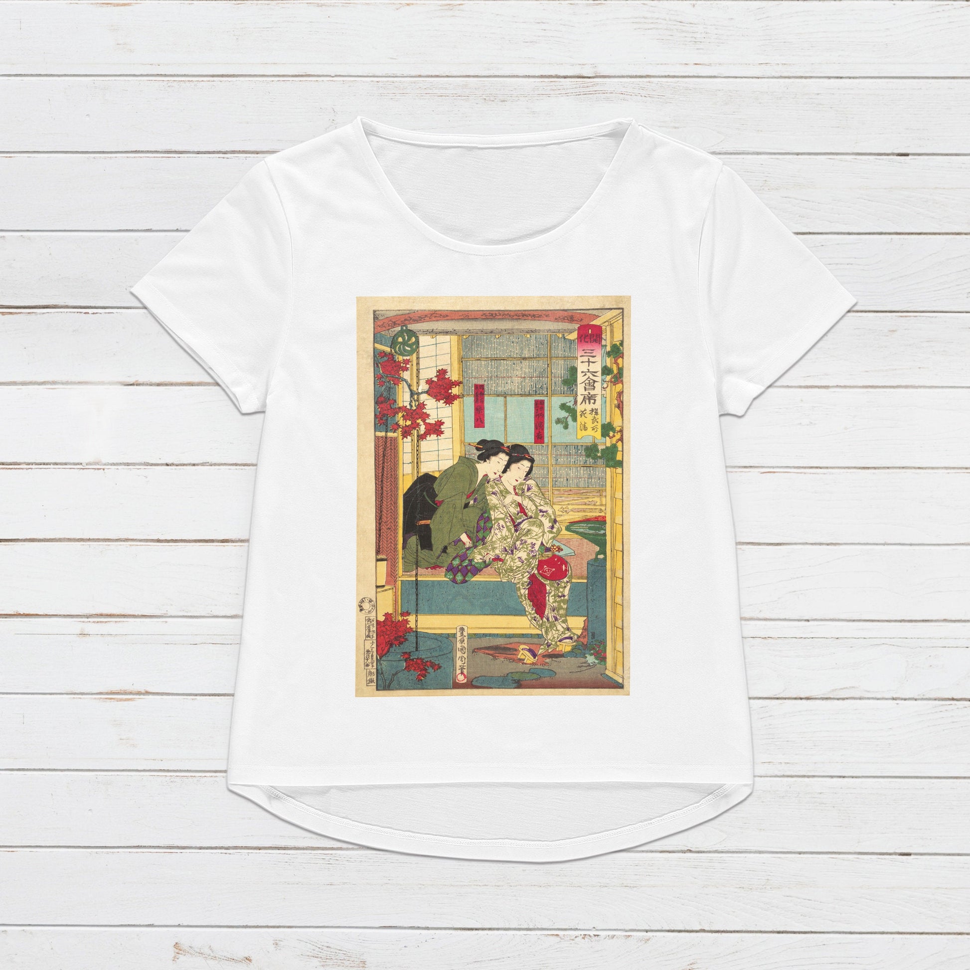 Japanese Ukiyo-e T Shirt Woodblock Art Toyohara Kunichika Tokyo Geisha Geiko Maiko Japan Kanji Calligraphy Womens Mens Graphic Printed Tee