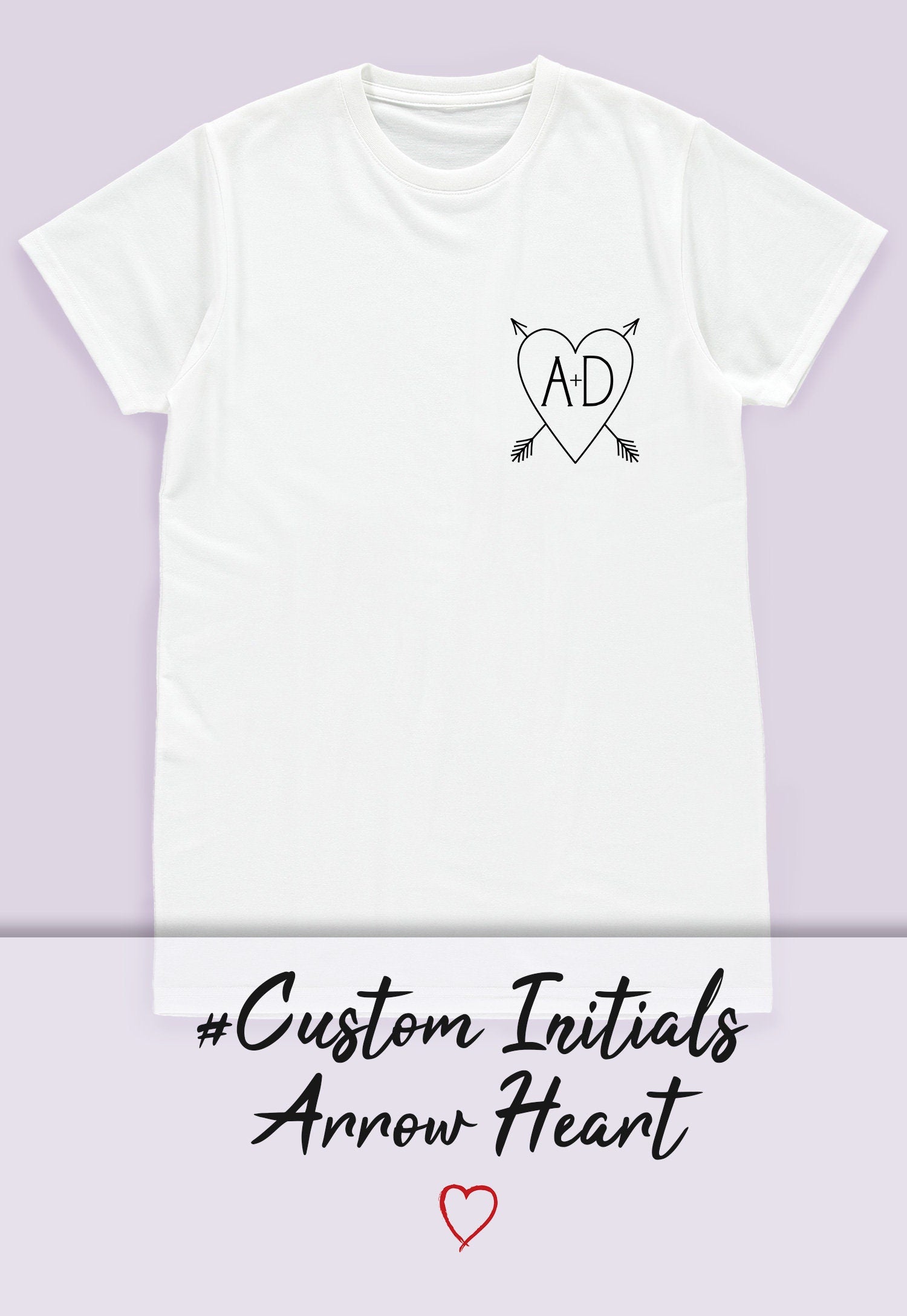 Heart Pocket Print T Shirt Arrow Heart Initials Monogram Custom Name Valentine's Day Birthday Cute AF Mr & Mrs Womens Gifts Mens Printed Tee
