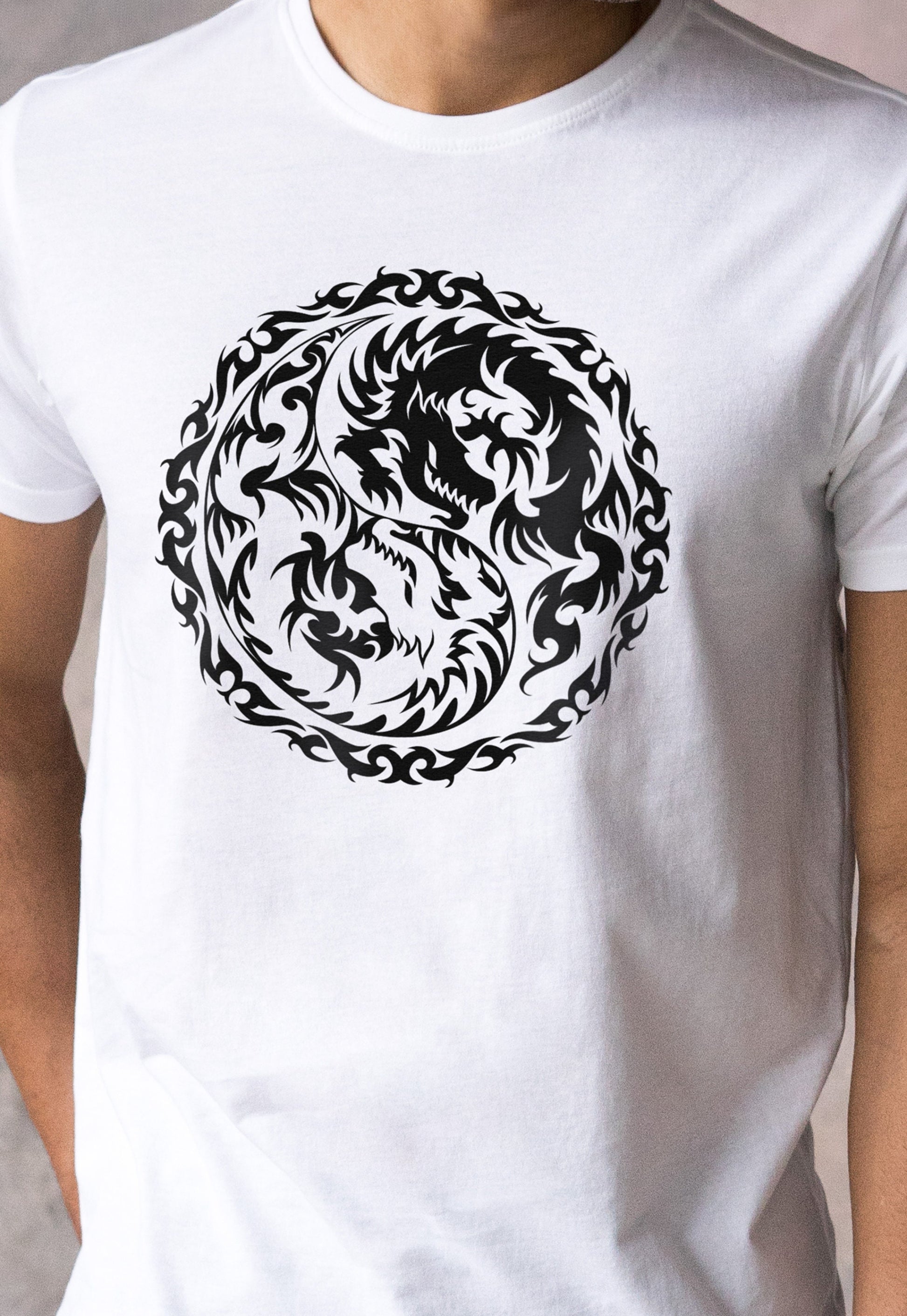 Yin Yang Dragons T Shirt - Dragon Taoism Traditional Japanese Chinese Yoga Zen Martial Arts Tai Chi Taijitu Mens Womens Screen Printed Tee
