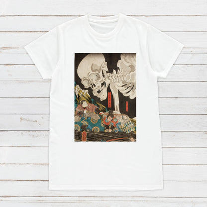 Japanese Ukiyo-e T Shirt Woodblock Art Utagawa Kuniyoshi Mitsukuni and the Skeleton Specter Japan Kanji Calligraphy Womens Mens Printed Tee