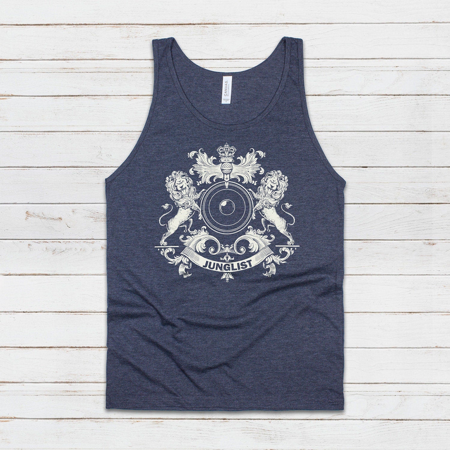 Junglist Coat Of Arms Tank Top Jungle Crest Lion Heraldry Drum and Bass DJ & Synth Music Producer Festival Mens Womens Printed Cami Vest Tee