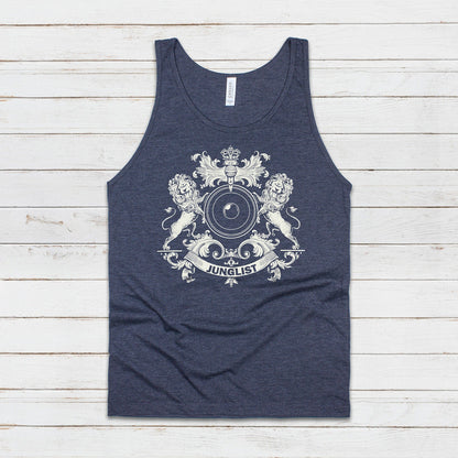 Junglist Coat Of Arms Tank Top Jungle Crest Lion Heraldry Drum and Bass DJ & Synth Music Producer Festival Mens Womens Printed Cami Vest Tee