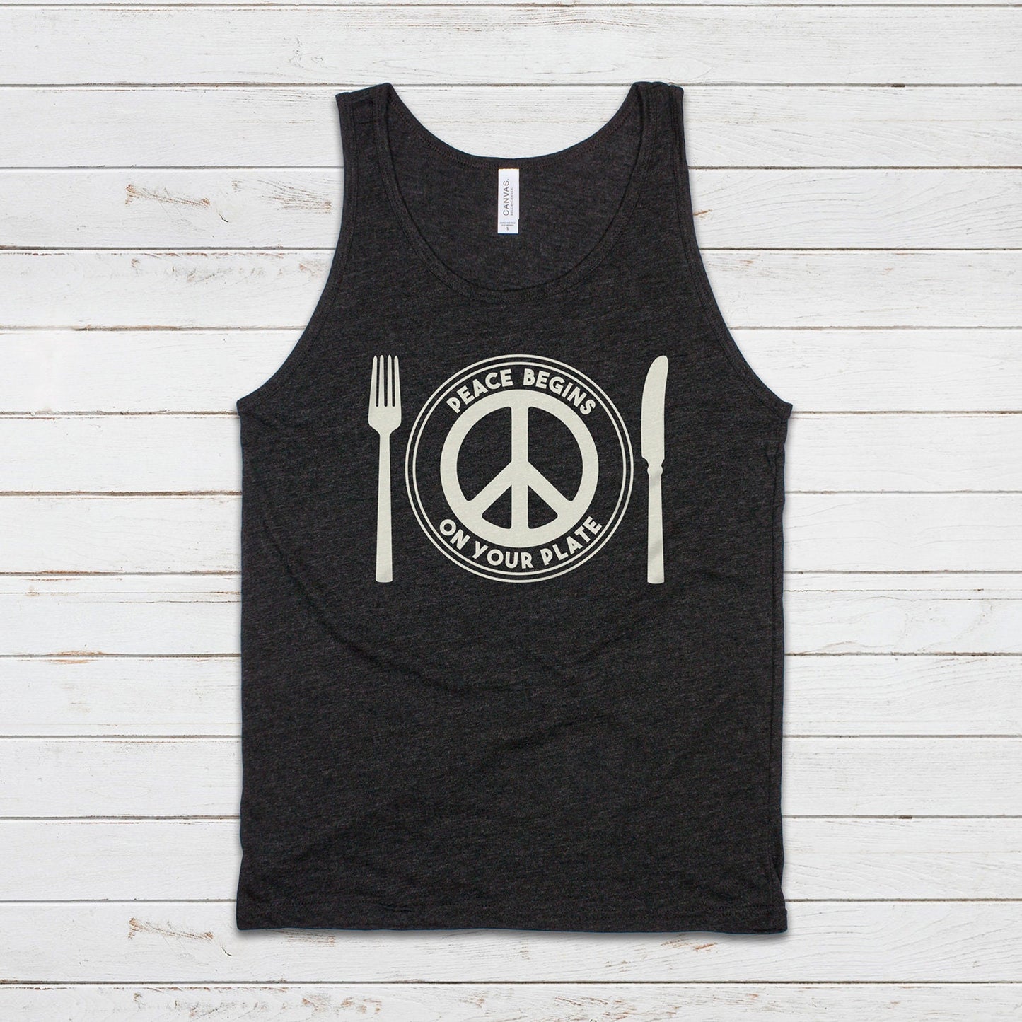 Vegan Tank Top Peace Plate Vegetarian ALF AF Animal Rights Liberation Be Kind Climate Change Peace Sign Mens Womens Printed Vest Cami Tee