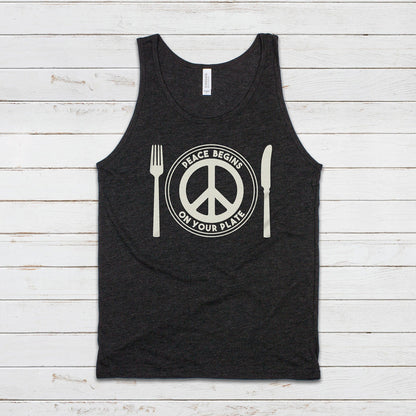 Vegan Tank Top Peace Plate Vegetarian ALF AF Animal Rights Liberation Be Kind Climate Change Peace Sign Mens Womens Printed Vest Cami Tee