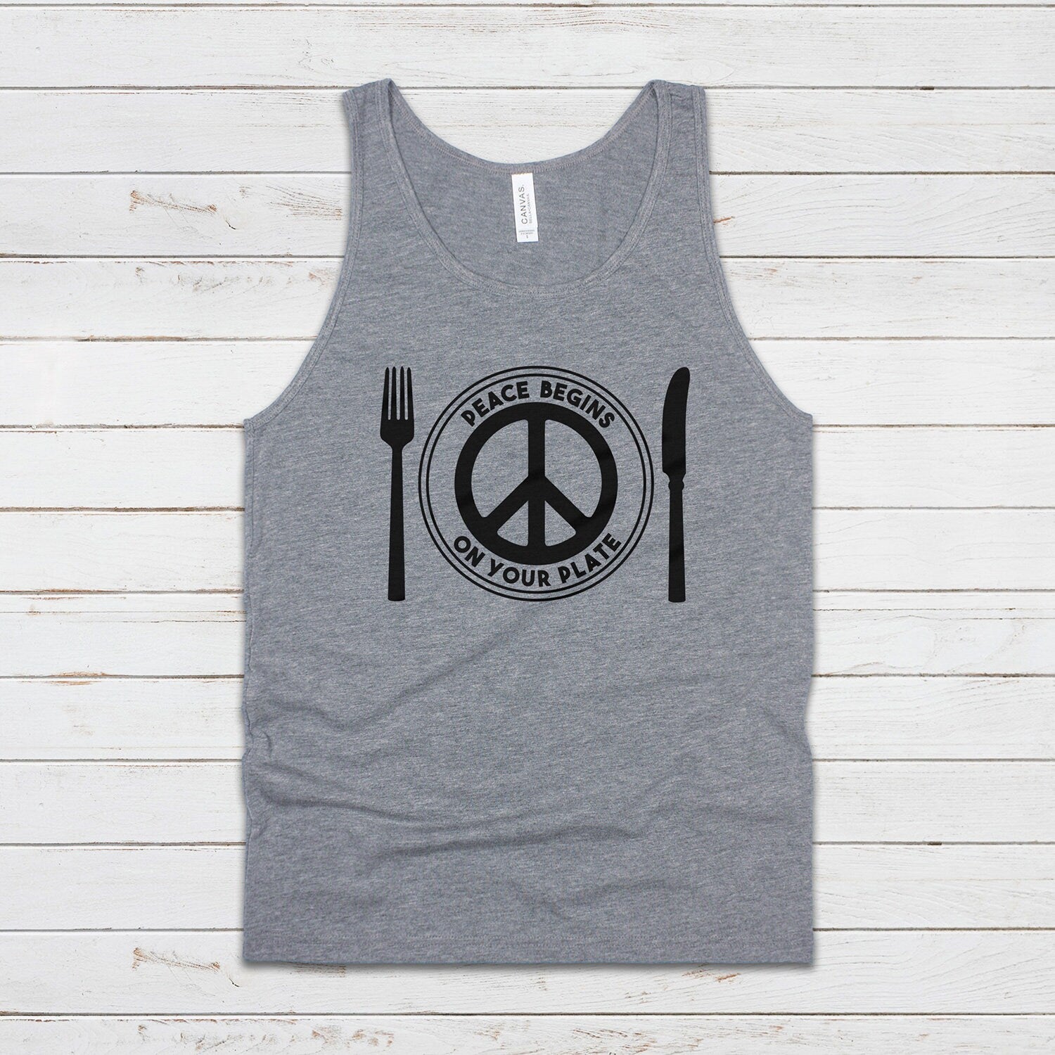 Vegan Tank Top Peace Plate Vegetarian ALF AF Animal Rights Liberation Be Kind Climate Change Peace Sign Mens Womens Printed Vest Cami Tee