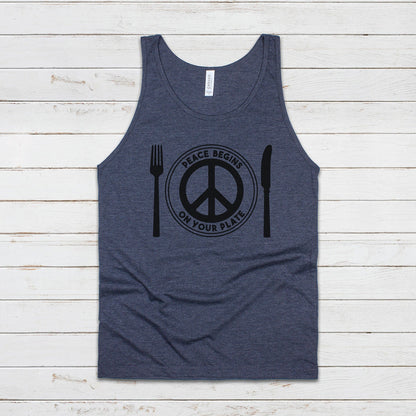 Vegan Tank Top Peace Plate Vegetarian ALF AF Animal Rights Liberation Be Kind Climate Change Peace Sign Mens Womens Printed Vest Cami Tee