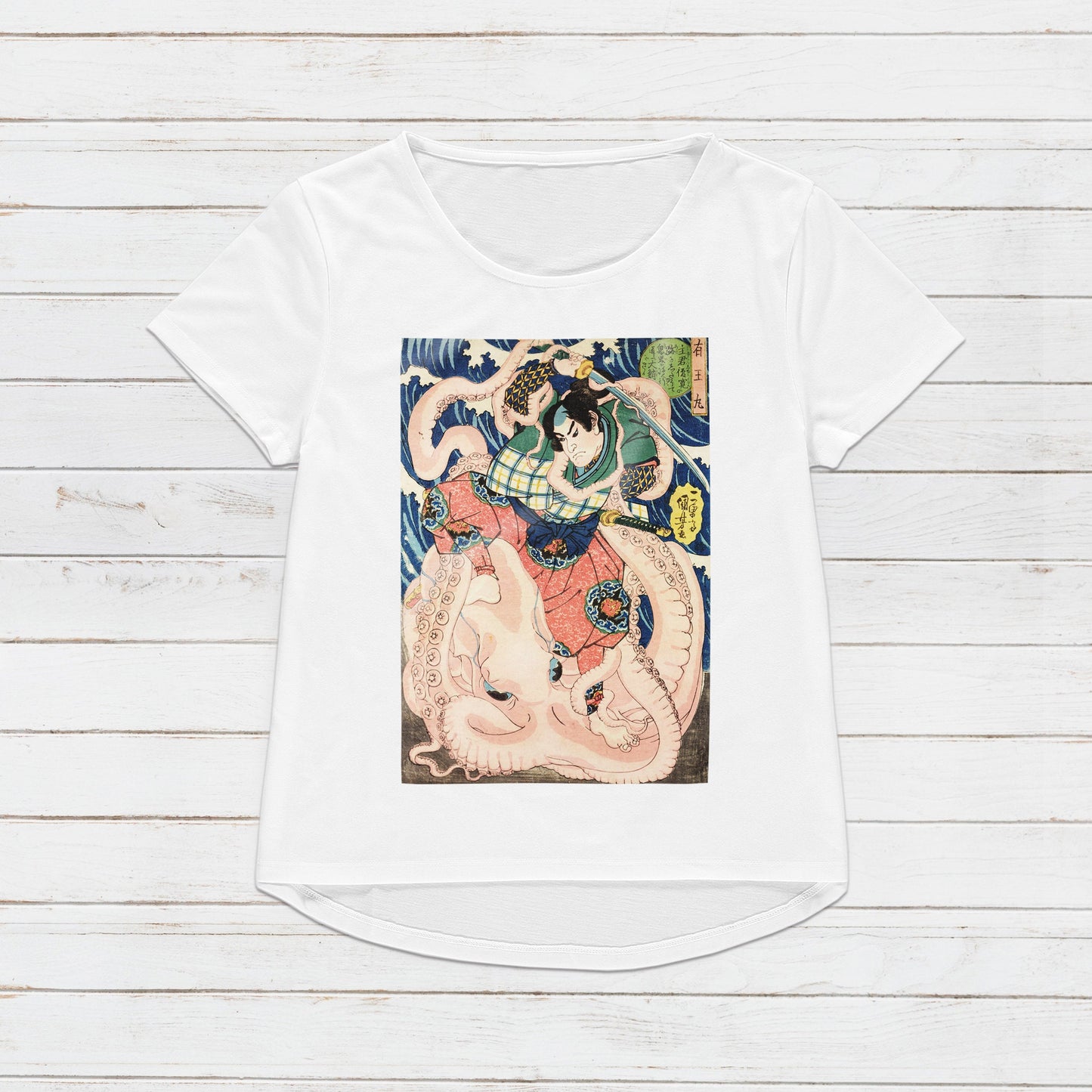 Japanese Ukiyo-e T Shirt Woodblock Art Utagawa Kuniyoshi Samurai Octopus Japan Traditional Kanji Calligraphy Womens Mens Graphic Printed Tee
