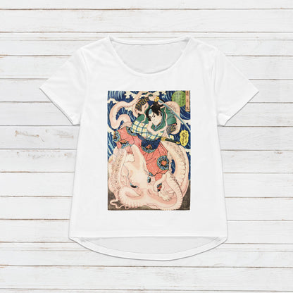 Japanese Ukiyo-e T Shirt Woodblock Art Utagawa Kuniyoshi Samurai Octopus Japan Traditional Kanji Calligraphy Womens Mens Graphic Printed Tee