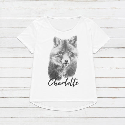 Custom Name Fox T Shirt Personalised Your Message Artist Pencil Sketch Drawing Cub Vegan Animal Cute Forest Nature Men's Women's Printed Tee