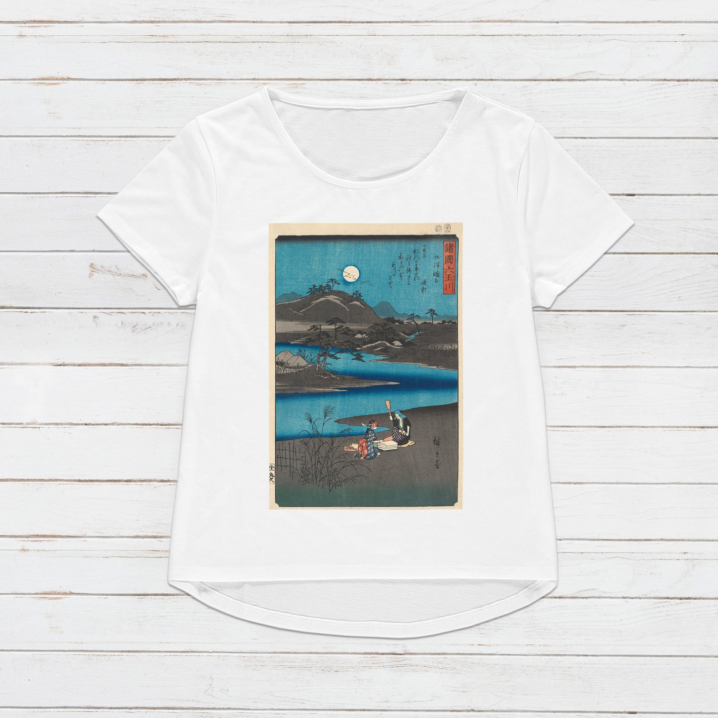 Japanese Ukiyo-e T Shirt Woodblock Art Hiroshige Six Jewel Rivers Japan Kanji Calligraphy Pretty Print Gifts Womens Mens Graphic Printed Tee