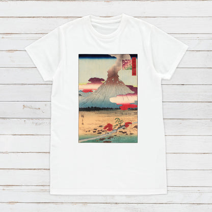 Japanese Ukiyo-e T Shirt Woodblock Art Hiroshige II 2 Mountain Asama Japan Traditional Kanji Calligraphy Womens Mens Graphic Printed Tee